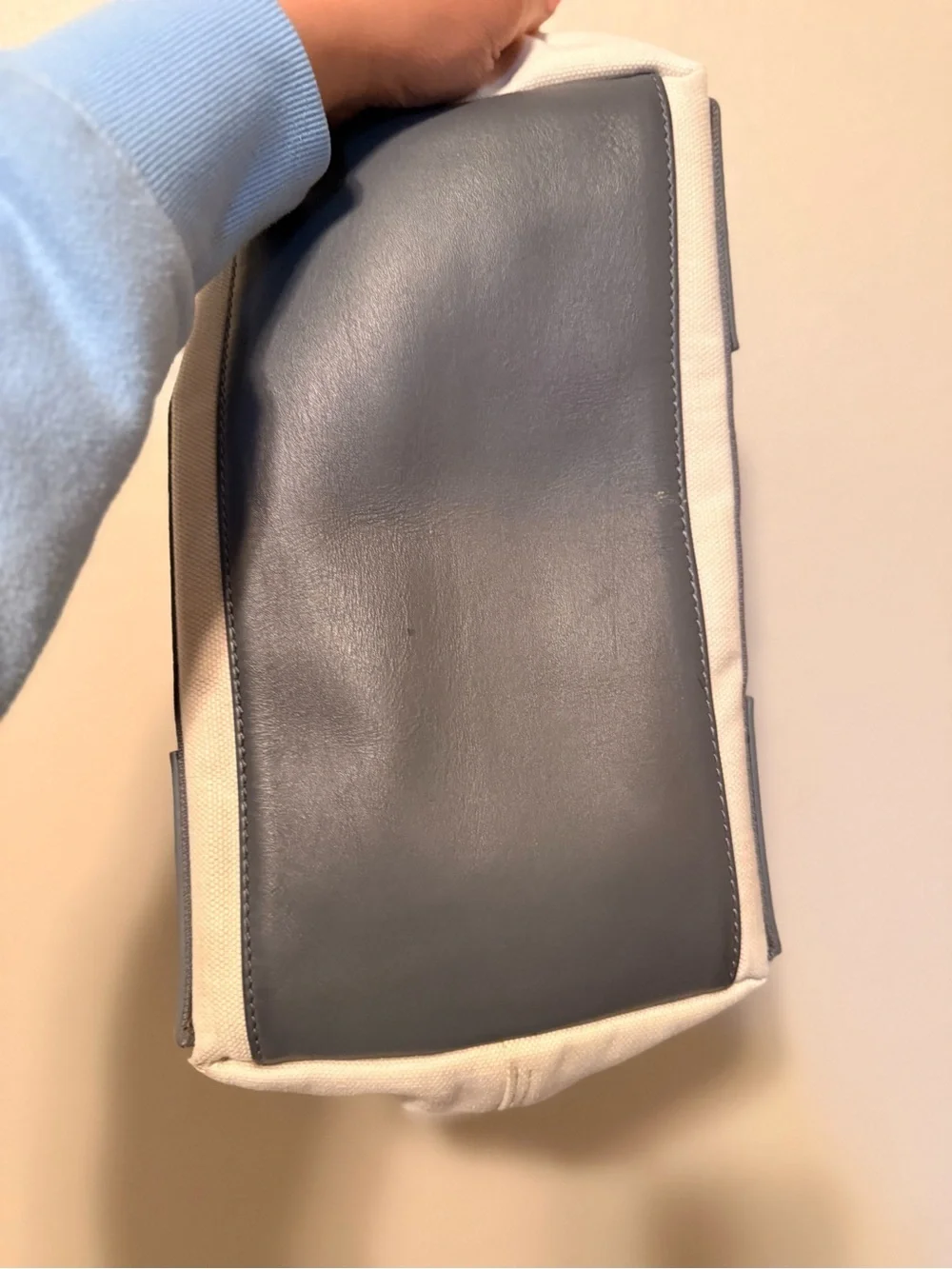 Balenciaga Gray Cabas S Canvas Leather Tote with Removable Pouch - Cream & Gray